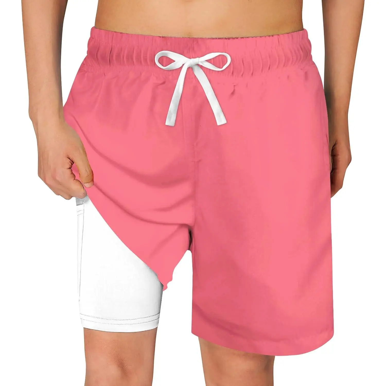 Youth Boys' Solid Color Quick-Drying Swim Trunks with Compression Liner, 6-20T Quick-Dry Fabric Swimsuit, Unisex Children's Swimwear for Summer Sports & Outdoor Use, Childrens Swimwear, Quick Drying Swimsuit