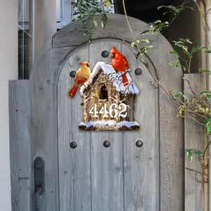 Designocracy MA8461054-2-1533-12 12 in. Bird-Themed Rustic Wooden House Number Sign, Decorative Home Sign Gift, Bird Lover Artwork