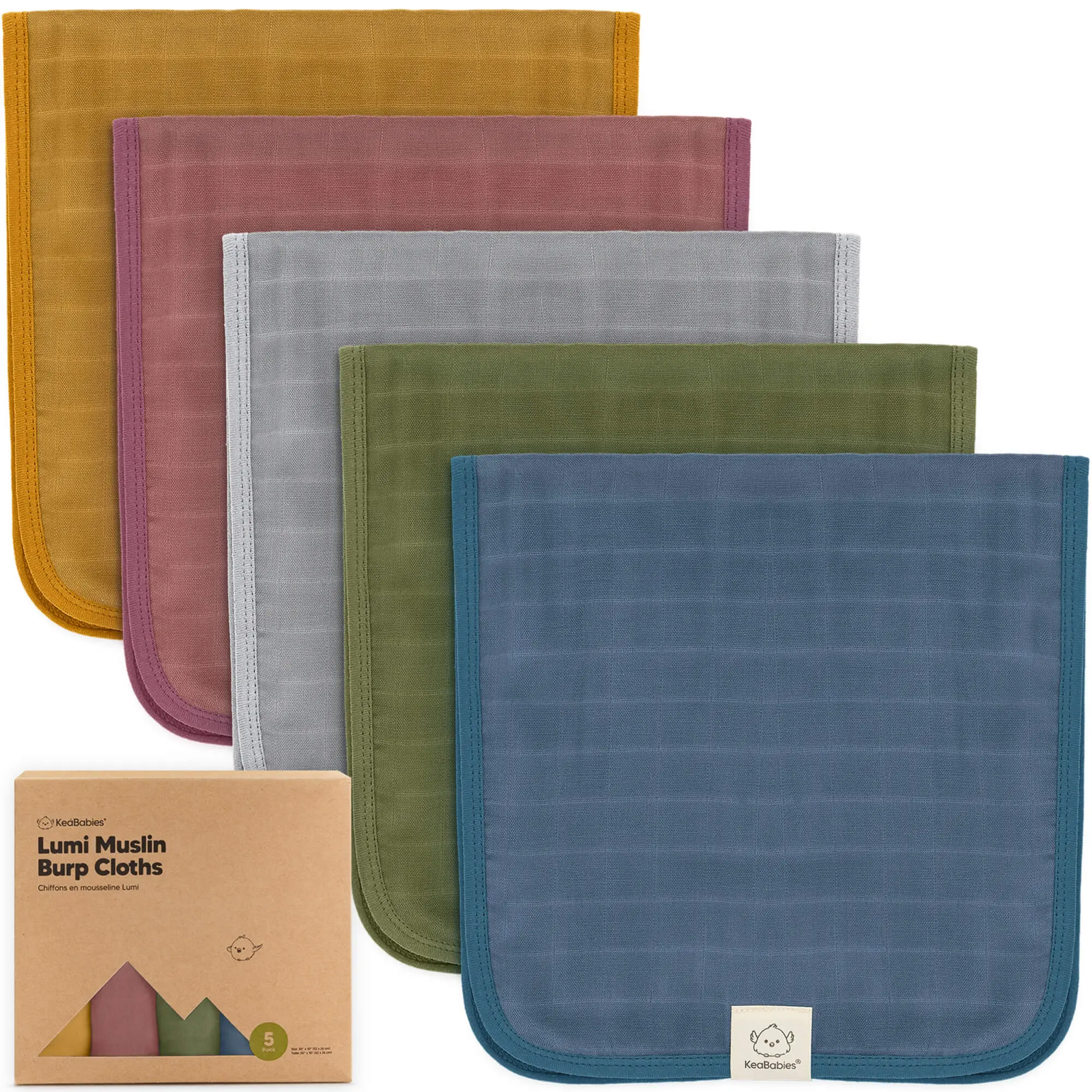 KeaBabies Cotton Muslin Burp Cloths Baby Boy, Girl - 5-Pack Soft & Absorbent Burping Cloth for Babies, Large Baby Towels & Washcloths for Newborn, Spit Up Rags, No Shrink, 20x10"