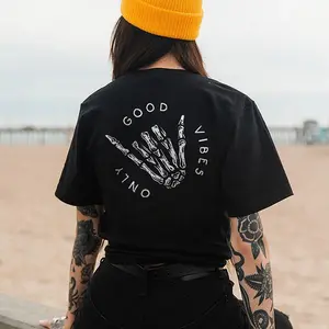 Good Vibes Only Skeleton T-shirt, Ladies Summer Outfit, Gift For Women, Mothers Day Gift, Gift For Girl Friend, Full Size, Full Color Cotton Fabric