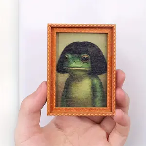 1pc Novelty Wooden Frog Fridge Magnet with Photo Frame, Cute Green Frog Haircut Figure, Creative Refrigerator Ornament, Modern Home Kitchen Decor & Funny Gift