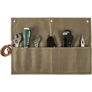 Chisel Roll,Small Tool Roll Pouch,Tool Roll Bag Organizer, Heavy Duty Waxed Canvas Tool Bag, Multi-Purpose Roll-Up Storage Bag for Hand Tools Holder with 6 Pockets Wrench Roll Up Pouch