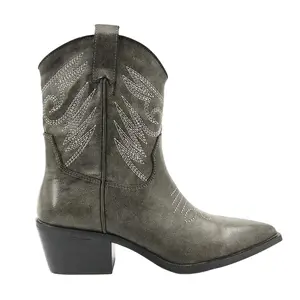 Shu Shop Womens Zahara Embroidered Pointed Toe  Casual Boots Ankle Low Heel 1-2" - Grey