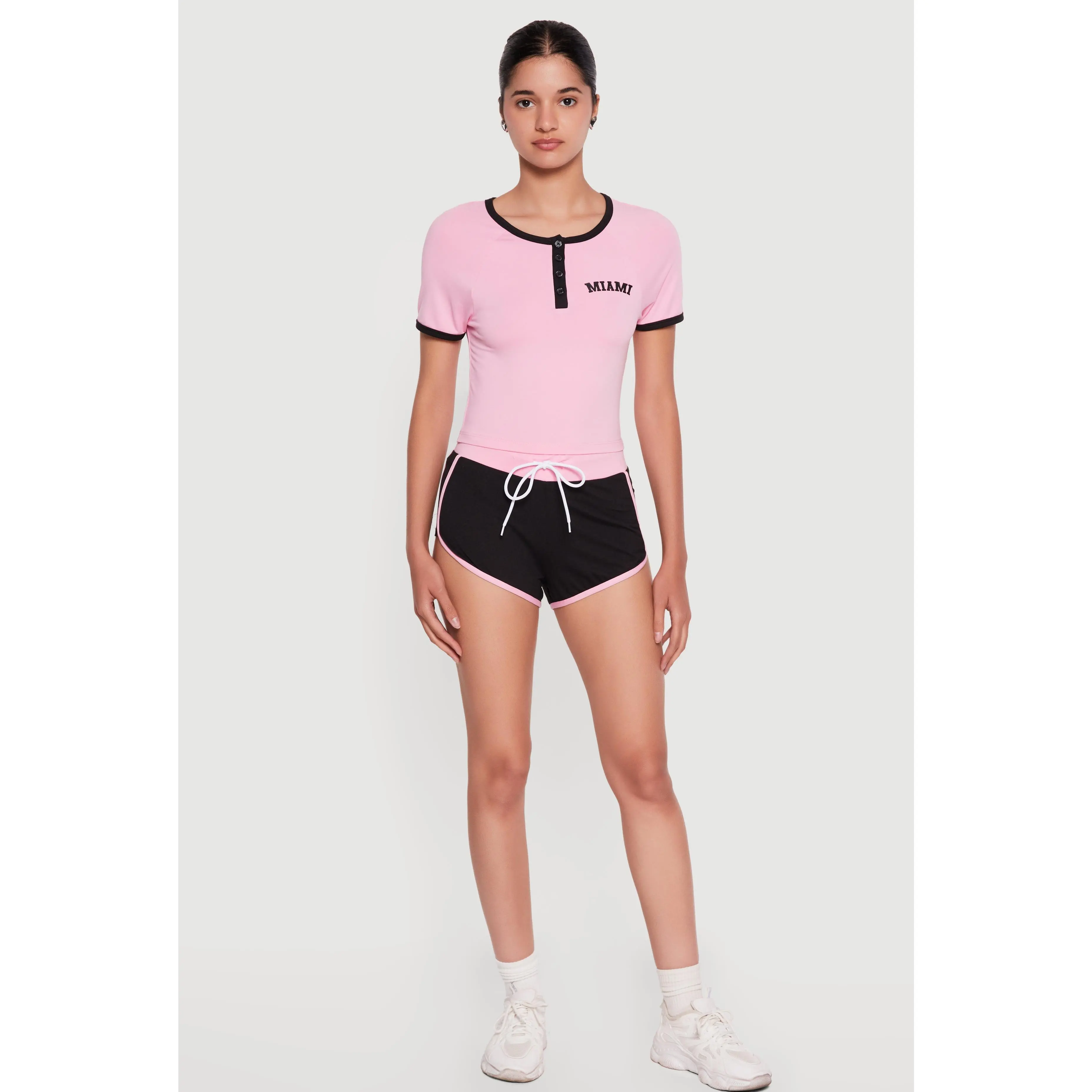 Contrast Drawstring Waist Dolphin Shorts