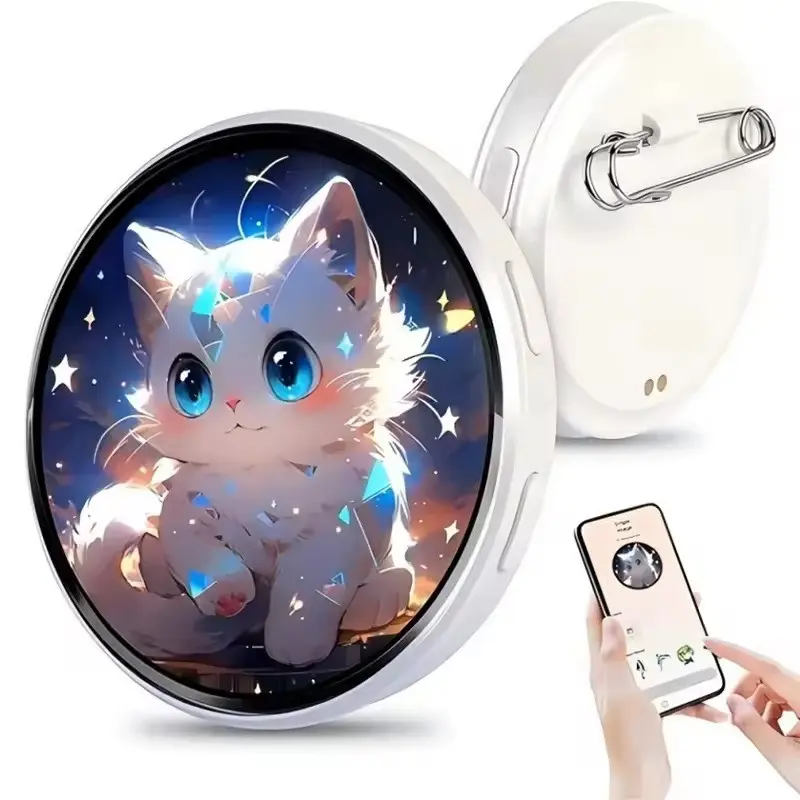 1.7 Inch HD Screen Electronic Smart Badge, Transmits Images and 15 Second Videos, Bluetooth-compatible 6.0, 30 Hour Battery, Dynamic Color Lights