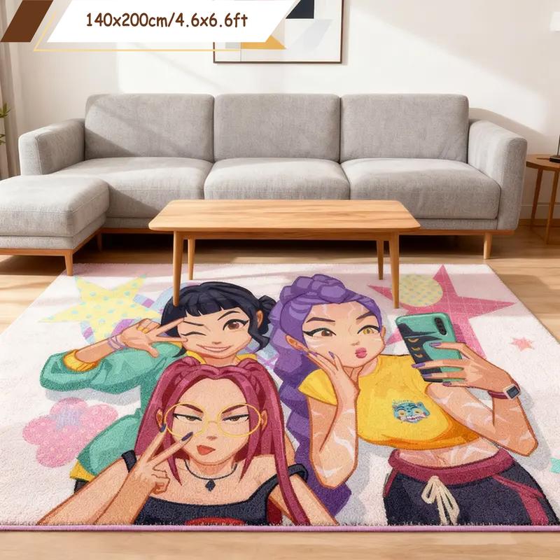 Fashionable Bedroom Bedside Carpet, Soft Comfortable Plush Foot Mat, K-Pop Demon Hunter Rug, Girls Room Decoration, Living Room & Closet, Fluffy Rug