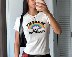 [ Sale up to 35%] + [Freeship] I'm So Gay I Shit Rainbows Baby Tee, Funny LGBT Pride Graphic Tee, Retro Y2K Queer Parade Shirt, Vintage Rainbow Love LGBTQ Equality Shirt