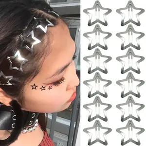 12-Piece Set of 1.61" Star Hair Clips - Non-Slip Snap Barrettes in Metal - Stylish Y2K Hair Accessories for Women GKETN