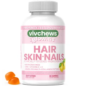Vivchews Hair, Skin + Nails Gummies – Biotin, Zinc, Vitamin C + E & Grass-Fed Hydrolyzed Collagen Peptides (Types I, II, III, V, X), Natural Lime Flavor, Fruit Pectin-Based, Non-GMO, Gluten-Free, No Artificial Colors or Sweeteners, Third-Party Tested