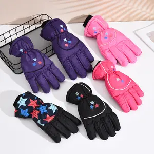 Kids Winter Ski Gloves - Pink Star Print Ages 7-12 Fleece Lined Water-Resistant Non-Slip for Snow Cycling Warm & Protective