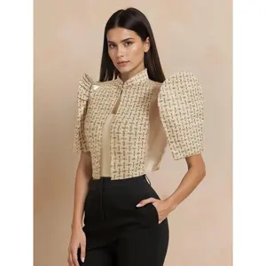 Modern Filipiniana Blazer Plain Silk with Halfsack Fabric Checkered Pattern with Collar