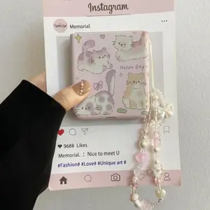 Korean Cute Pink Purple Kitty Phone Case With Bow Flower Chain for Samsung Galaxy Z Flip7 Zflip6 Z Flip5 Shockproof Hard Cover