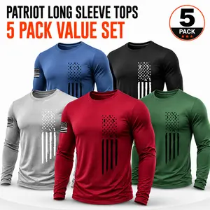 Men's [5-Pack] Long Sleeve Active T-Shirts | Quick-Dry Breathable Athletic Fit | Independence Day Special Patriot Apparel spring and autumn men's clothing Athletic Apparel Athletic Mesh Athleisure Street Fit Sports Plain Plain