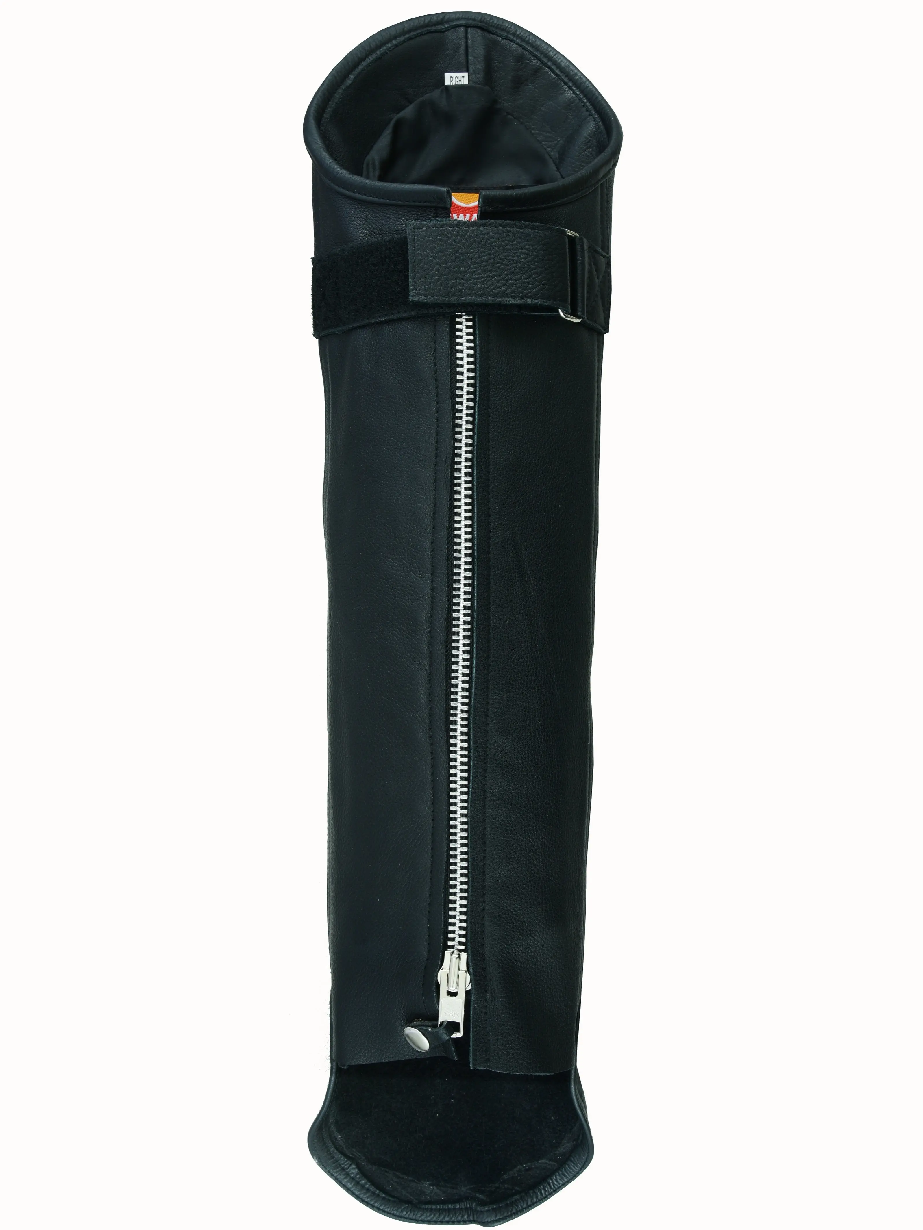 HIGHWAY LEATHER Black HL12826NKD Premium Plaid Leather Fitted Short Chap - Men's Western Style Outdoor Riding Accessory, Hook and Loop Straps, Zipper, Bug Guard, Leg Protection, Adjustable Strap, Velcro Strips, Male, Biking, All Seasons, Biker Gaiter