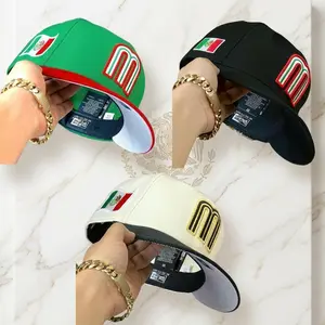 New Era Mexico Flag 59FIFTY Fitted Cap Embroided M logo, Royal Blue Edition with White Logo and World Series Patch Flat Brim Baseball Hat MLB Streetwear Cap for Men Women