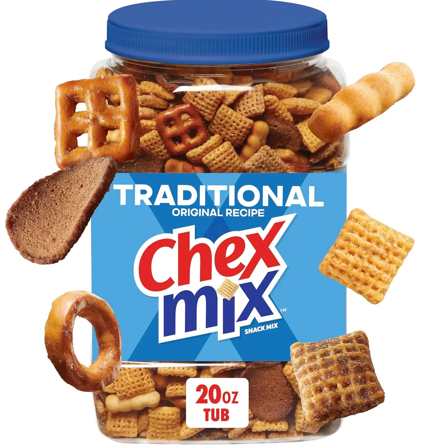 Crunchy Chex Mix Traditional Original Recipe Snack Mix, Salty Crisps & Puffed Snacks Tub, 20 oz