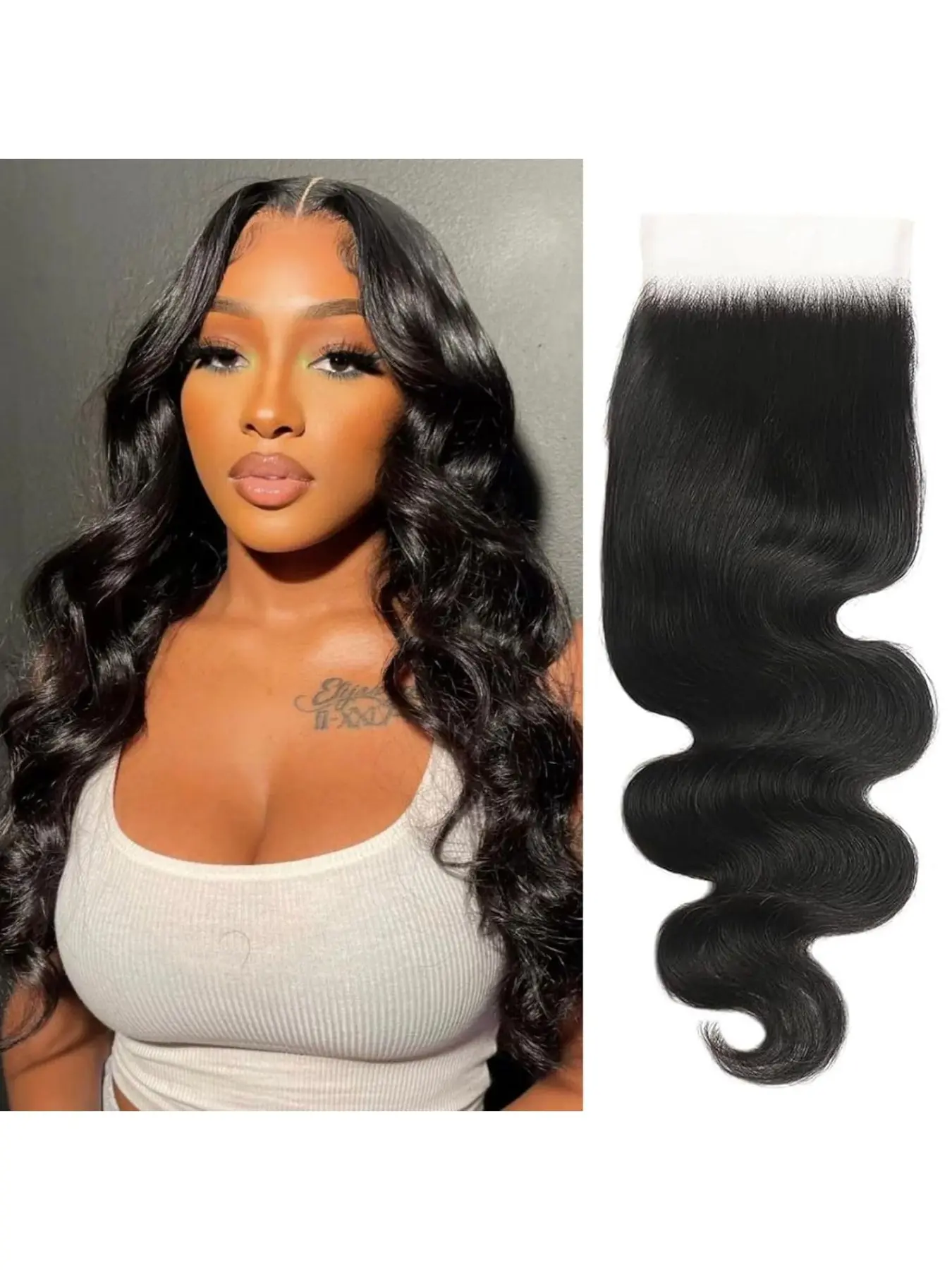 4x4 Real HD Lace Closure Human Hair, Body Wave Lace Front Design Frontal Closure, Invisible Pre Plucked, Sew in Hair, Natural Black Color 4x4 Human Hair Closure