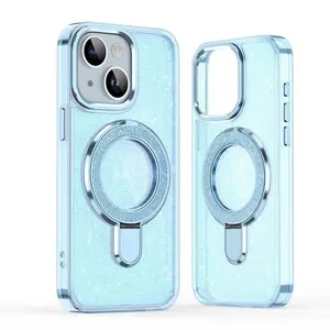 IPhone 16 / 16 Plus / 16 Pro / 16 ProMax Glitter Ring Holder MagSafe Case HYB81 Blue / Pink / Purple / White / Black Accessories Protective Smartphone Cellphone Durable Phonecase Cover Wireless Compact Handheld Shockproof Protection Protector Devices