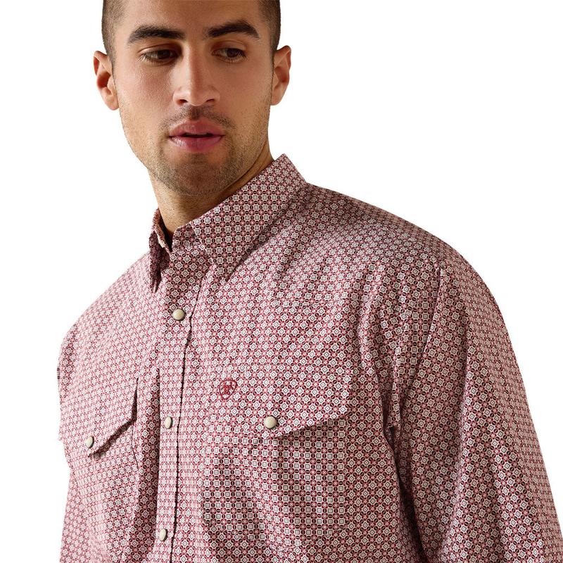 10071723 Ariat Men's Truth Classic Fit Long Sleeve Snap Shirt - Red Brick Medallion Print