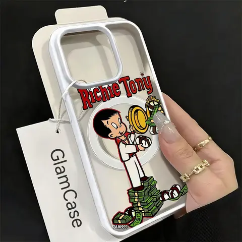 Cartoon Money Hard Acrylic Shell Cellphone Cover - Magnetic Retro Character Shockproof Handheld Device Accessory, Wireless Charging Compatible, Non-Customized Gift for iPhone 11-18 Plus Pro Max
