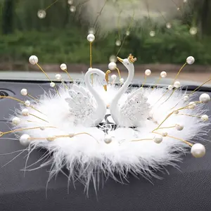 Swan Decor Figurine Car Hanger with Rhinestone Swans & Feather Base Romantic & Elegant Car Ornament for Couples car decor car seats covers