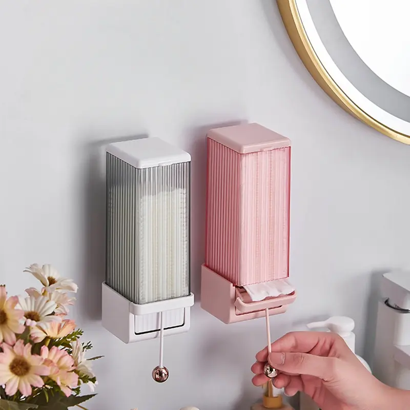 Makeup Cotton Pad Storage Box, Wall-Mounted Pull-Down Dustproof Makeup Wipe Holder, Splash-Proof Bathroom Organizer
