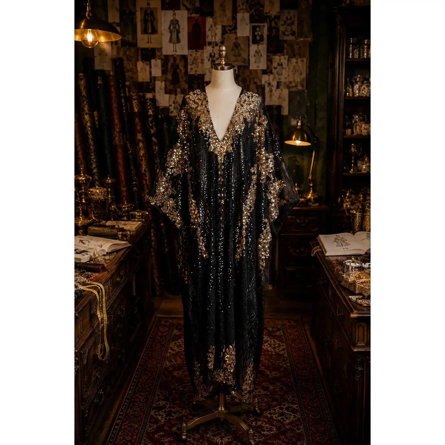 Vamp Gold Sequin Caftan Kaftan Dress