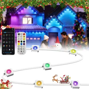 100ft Permanent Outdoor Lights,  RGB LED Eaves Lights with App & Remote Control, IP65 ,  Sync & DIY Scenes, 60 LED Dreamcolor String Lights for Christmas, House & Patio Decor