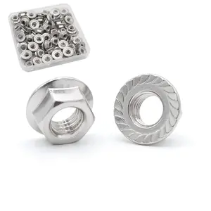 #10-24 Serrated Flange Nuts 50 Pack 304 Stainless Steel Hex Lock Nuts Full Thread for Industrial Construction Fasteners