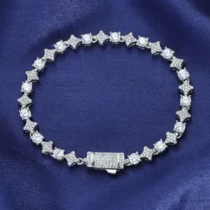 Sparkling Luxury Star Round Stone Tennis Link Bracelet Iced Out  Diamond Moissanite Bracelet Gift for Him/Her