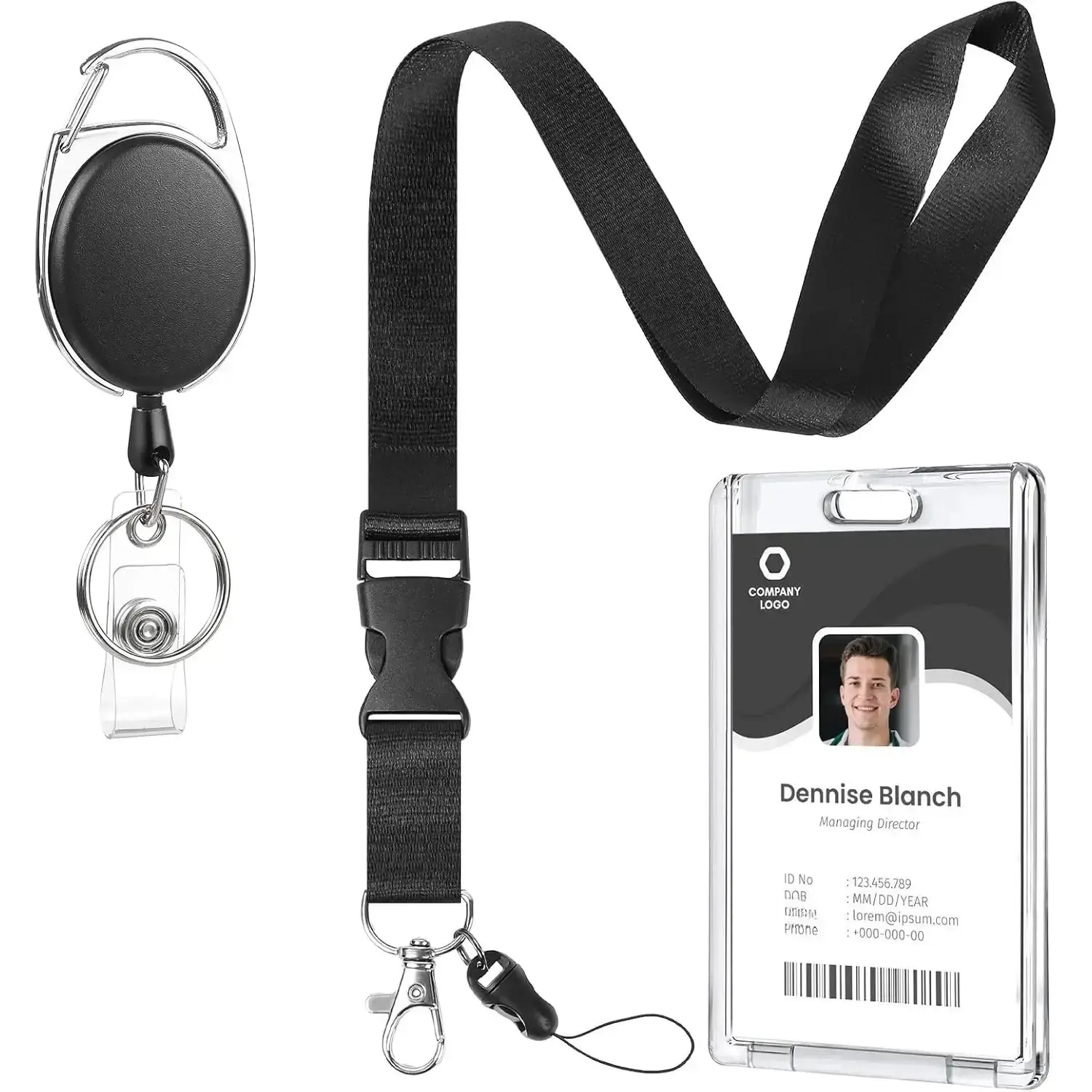 Lanyards for ID Badges Retractable ID Badge Holder with Breakaway Lanyard Heavy Duty Badge Reel with Acrylic ID Card Holders for Work Office Teacher