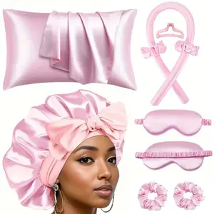 9pcs Sleep Hairstyle Design Tool Set | No Heat Curling Set | Includes 4 Curlers Set and 1 Pillowcase, 2 Large Hair Hoops, 1 Sleep Mask, and 1 Satin Bonnet for Women's Hair Care Heatless Curling Set Heatless Styling Kit