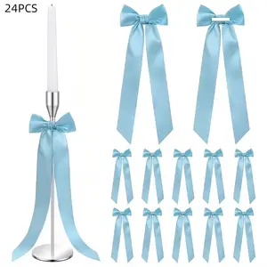 24 Large Seductive Candlestick Bowknots, 13 Inch Self-Adhesive Polyester Bows, Table Decor, Gift Wrapping, Wedding, Birthday, Bridal Shower, Valentine's Party Centerpiece