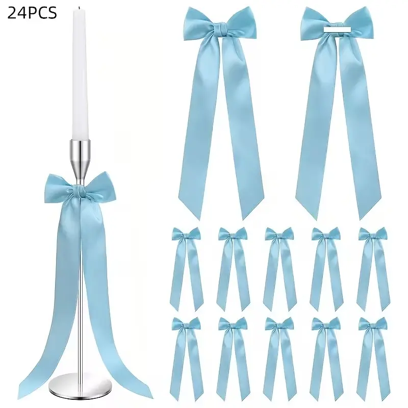 24 Large Seductive Candlestick Bowknots, 13 Inch Self-Adhesive Polyester Bows, Table Decor, Gift Wrapping, Gift Decoration, Wedding, Birthday, Bridal Shower, Valentine's Party Centerpiece, Christmas, Wedding Party Supplies