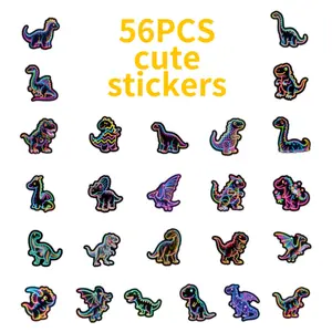 56/112pcs Set of Neon and Fluorescent Dinosaur Stickers: Cute, Waterproof Decorations for Kids' Notebooks,Laptops,Suitcases,and Guitars; Cyberpunk-Style Neon Dinosaur Stickers in Various Designs; Trendy and Cool Stickers for Everyday Decor;Suitable for 3+