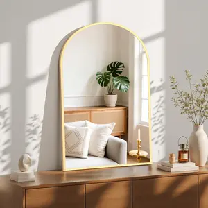 Bathroom Mirror Vanity Mirror for Wall, Aluminum Alloy Framed Wall Mirror Farmhouse, Rounded Rectangle Bathroom Vanity Mirror,Anti-Rust,Tempered Glass, Can Be Vertically，Rust-Resistant，Scratch-Proof，Fade-Free，Fast fog dispersion