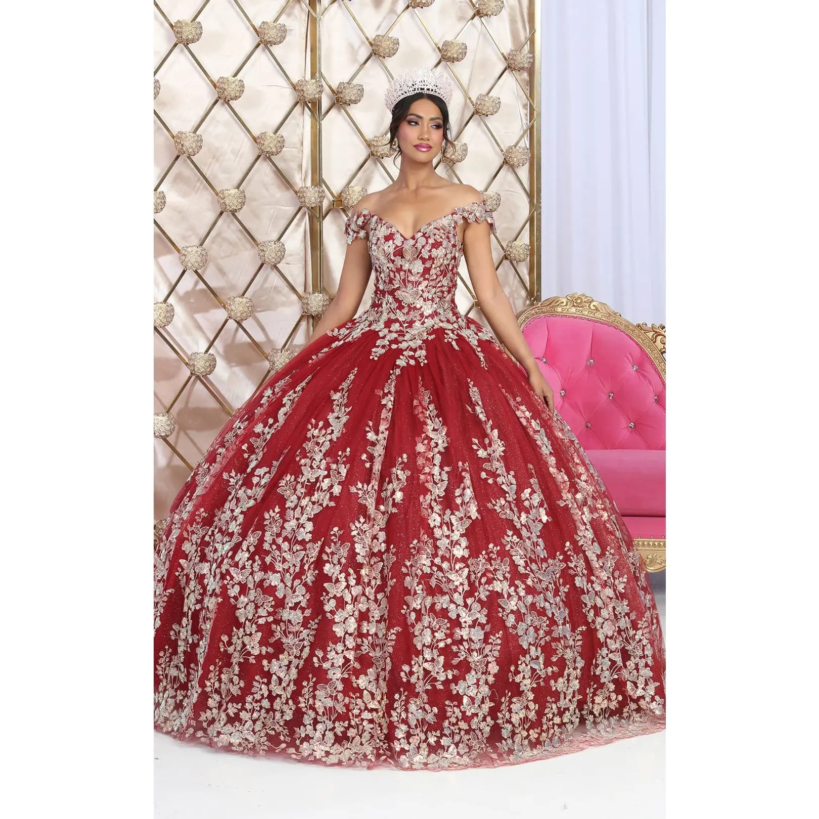 Burgundy And Gold Quinceanera Dress | Ball Gown by LK228 - TikTok Shop