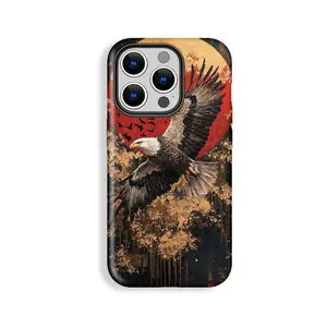 Stylish Bald Eagle Red Moon Cartoon Graffiti Style Pattern Phone Case, Presidents Day, Cool Protective Case, Gift for Him or Her, Shockproof, Double Shell Anti-drop, Wear Resistant, Phone Case Suitable for Iphone 11/12/13/14/15/16/17 Pro Promax Plus Air