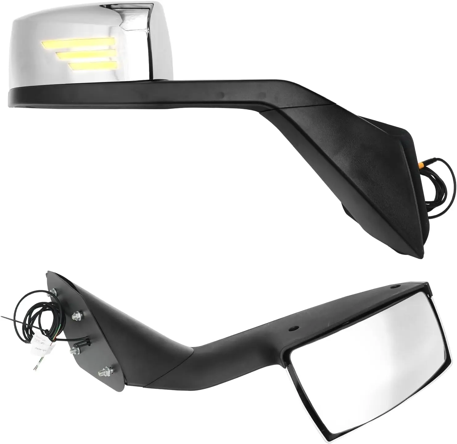 Auto Replacement Part Pair Chrome Hood Mirrors with Turn Signal Light Fit for 2004-2017 Volvo VNL, Left & Right Side Hood Mirror Assembly