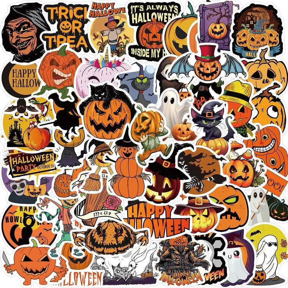 50 Pcs Halloween Pumpkin Stickers Vinyl for Laptop Luggage Skateboard & Car Ideal for Halloween Decor Street Art Festive Design Versatile Adoption