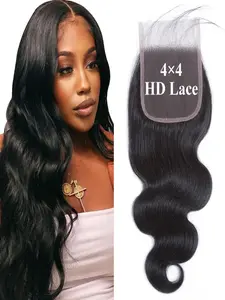 4x4 Lace Closure Body Wave Human Hair Transparent Lace Closure Human Hair 100% Unprocessed Brazilian Virgin 150% Density 8-18Inch