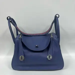 Pre-owned france Shoulder Bags Hermès Lindy 30 with silver buckle, blue purple and red striped shoulder strap (SZ 07517 )