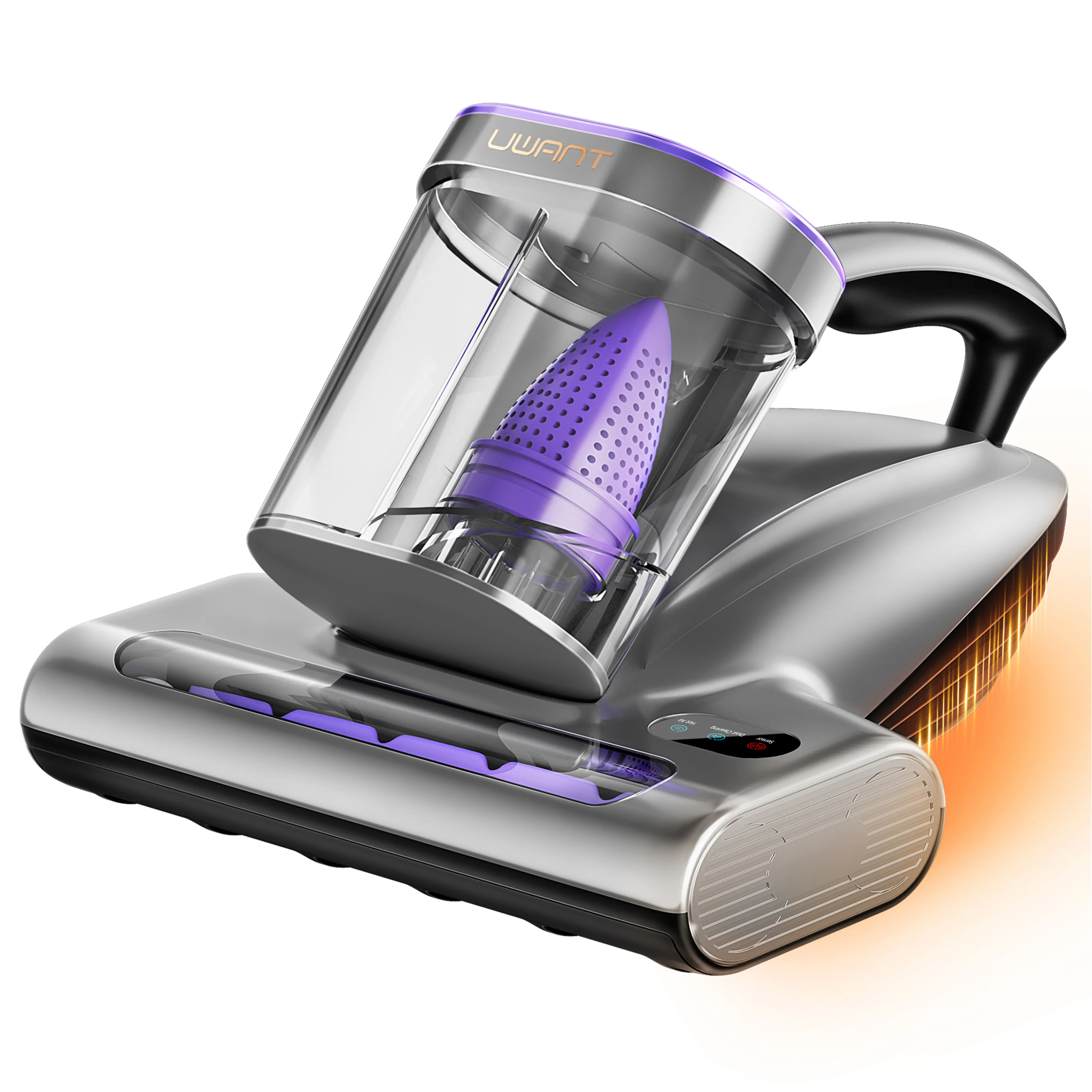 Uwant Anti-Allergen Bed Vacuum Cleaner with UV Sterilization, Heating, 450W, 16Kpa, 36000RPM, Dual Dust Cup, Smart Display Screen, 4.5m Length for Skin Health (Pink)