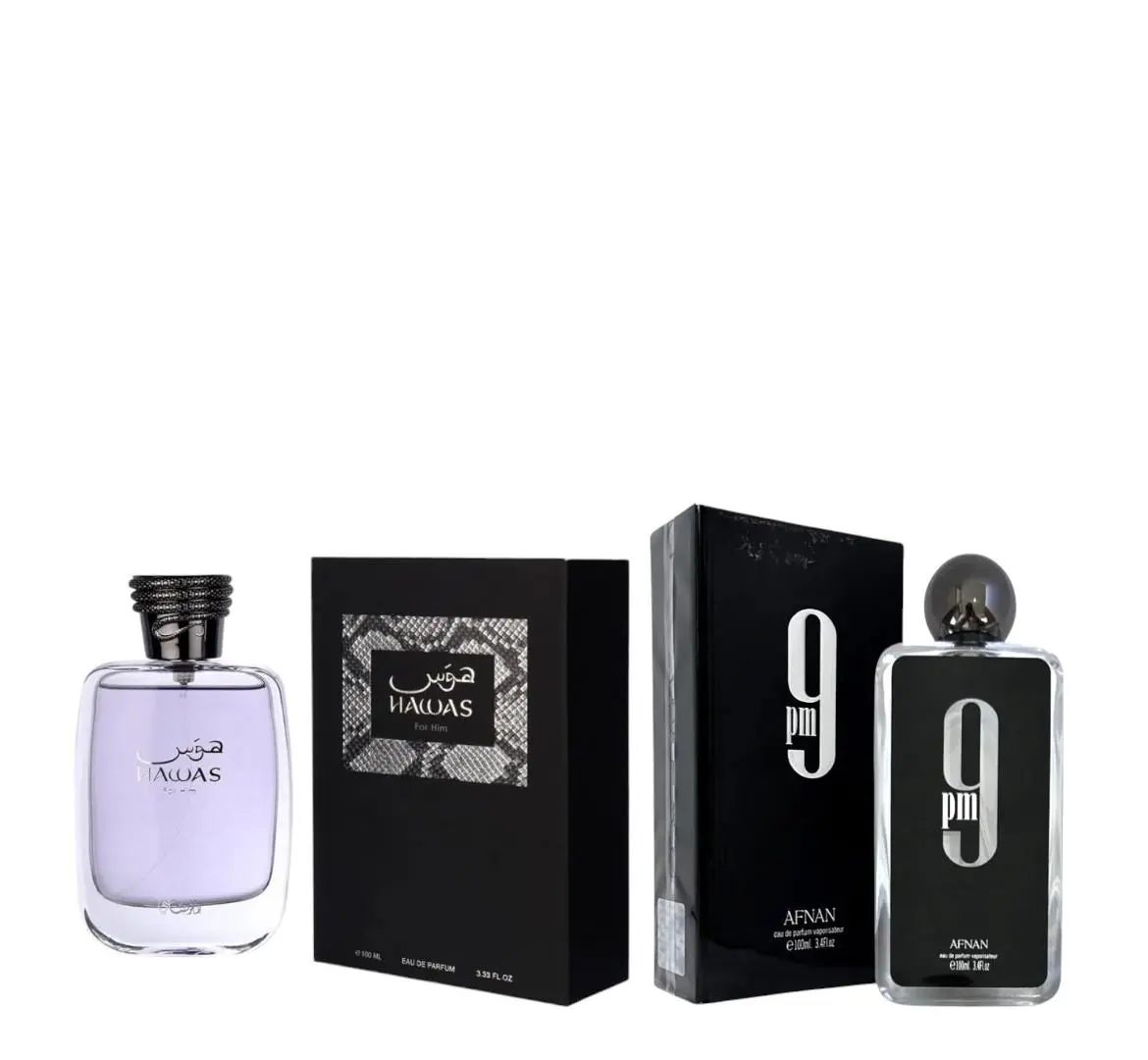 Oudlash Bundle | Rasasi Hawas For Him + Afnan 9PM | For Men Fragrances | Unisex Fragrance | 100 ML | Eau De Parfum | Apple, Bergamot, Lemon