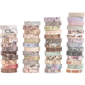 Washi Tape Pack 50 Rolls Retro Printed Masking Tape Antique Patterns Decorative for Arts, DIY Crafts, Journal Supplies, Planners, Scrapbook, Card/ Wrapping