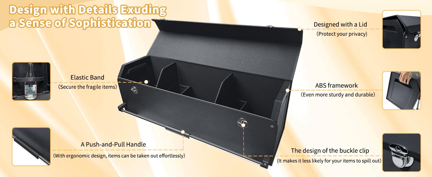 Trunk Organizer for SUV, Collapsible Leather Trunk Organizer for Car with Lid Car Storage for Sedans, Truck, Van, Jeep (Black, 37 x 11.4 x 12.2in)