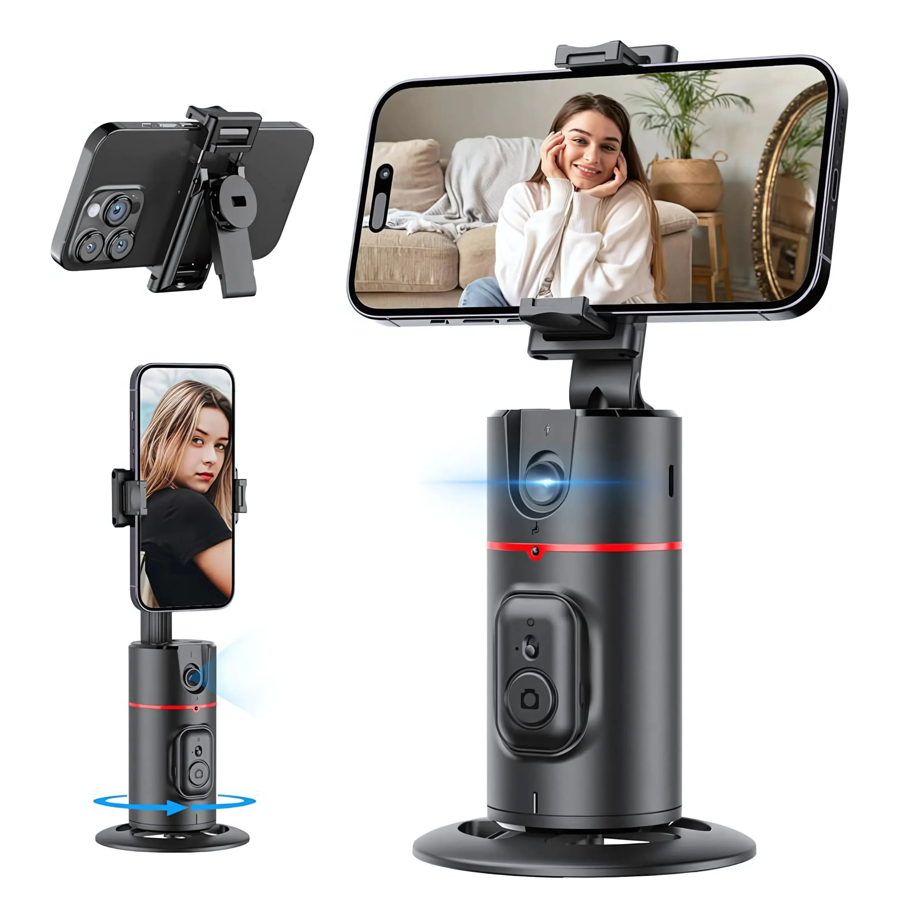 Auto Face Tracking Tripod with Fill Lights No App Required 360 Rotation Body Phone Camera Mount with Detachable Remote
