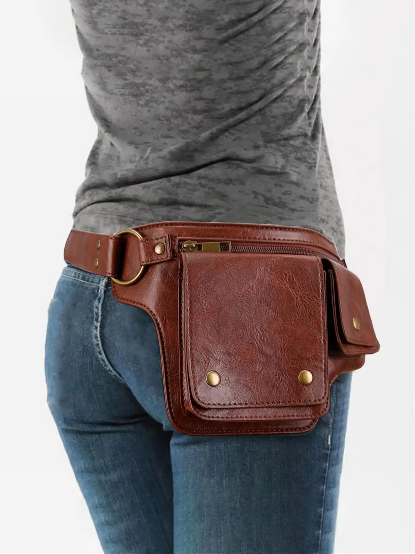 Women's Solid Color Zipper Fanny Pack, Fashionable Adjustable Pu Leather Sling Pouch for Daily Used, Casual Trendy Versatile High-quality Daily Commut