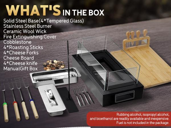 Rantizon Tabletop Fire Pit, Stainless Steel Table Top Firepit with Cobblestone & Protective Glass, Portable Smokeless Indoor & Outdoor Table Fireplace with Handle for Dinner Parties, Smores Maker