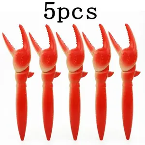 5pcs Creative Crab Gel Pens, 0.5mm Smooth Writing, Stress Relief Clutch Feature, Press Button to Clamp Items, Reversible Pen Tip